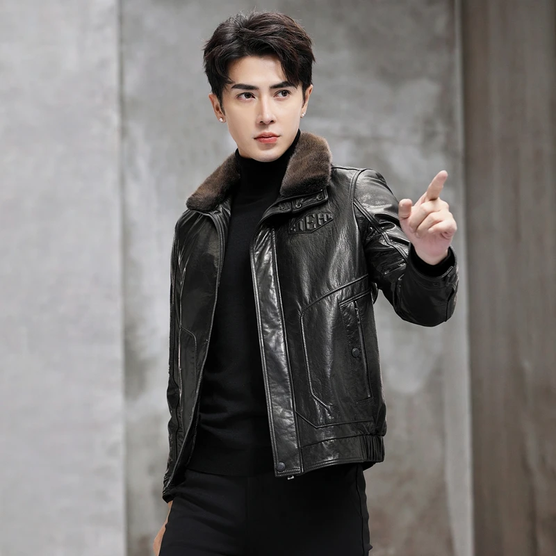 2024新款冬季海宁高档休闲牛皮皮夹克羽绒服男真皮皮衣正品外套男