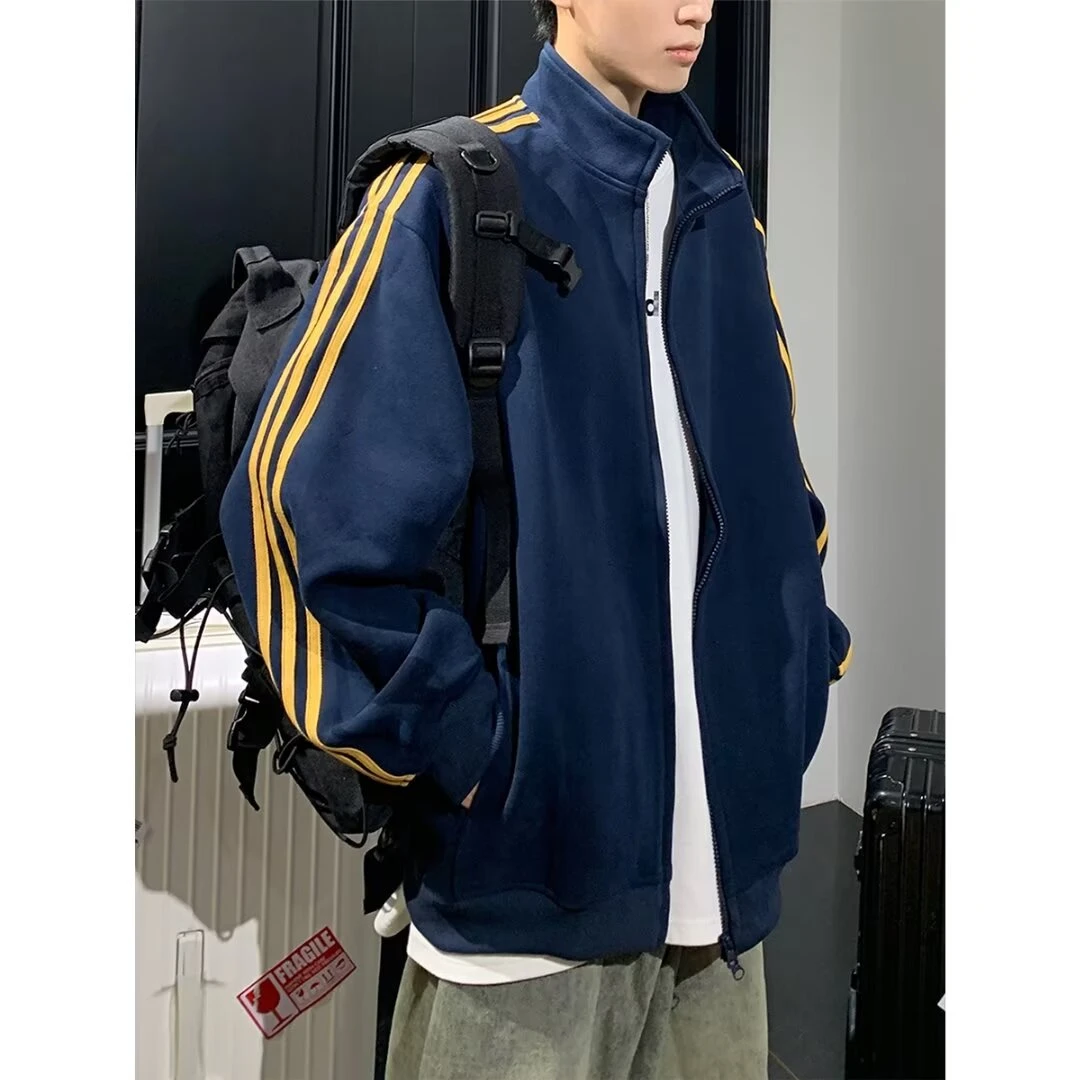 立领外套休闲春秋条纹棒球运动学生新款夹克复古宽松韩版卫衣上衣