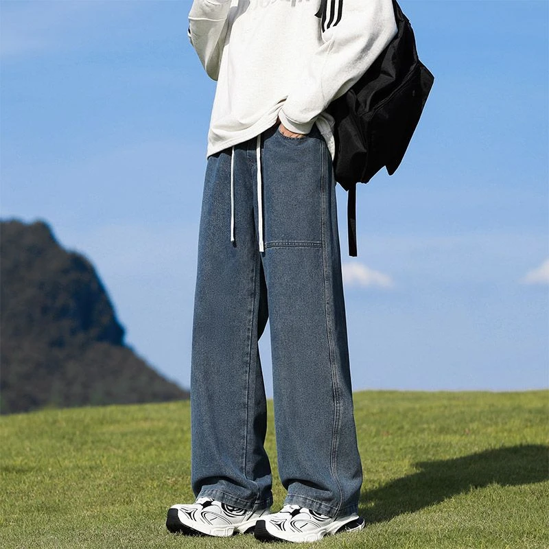 2024新款春秋季潮牌直筒裤百搭宽松潮流港风日系休闲裤男士牛仔裤