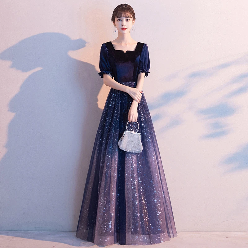 晚礼服女2023新款星空气质仙气宴会礼服大合唱团主持人演出服批发