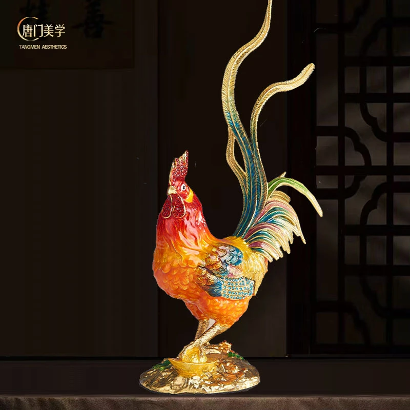 《金鸡报喜》珐琅彩客厅摆件精品款新房创意大公鸡镶水钻高档装饰品