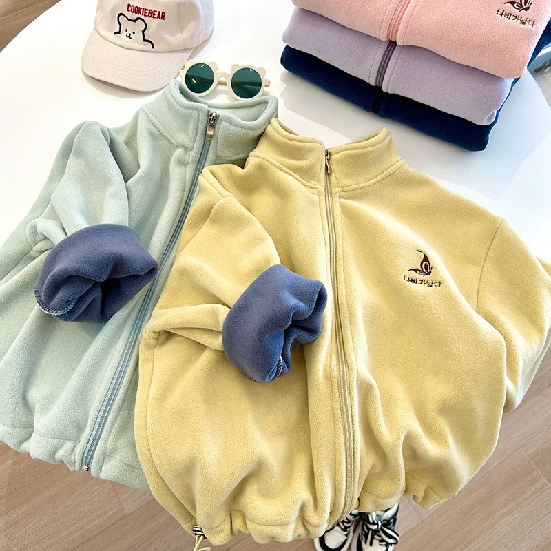 2024新款加绒柔软奥利绒爆款秋冬儿童双面绒外套防风保暖百搭卫衣