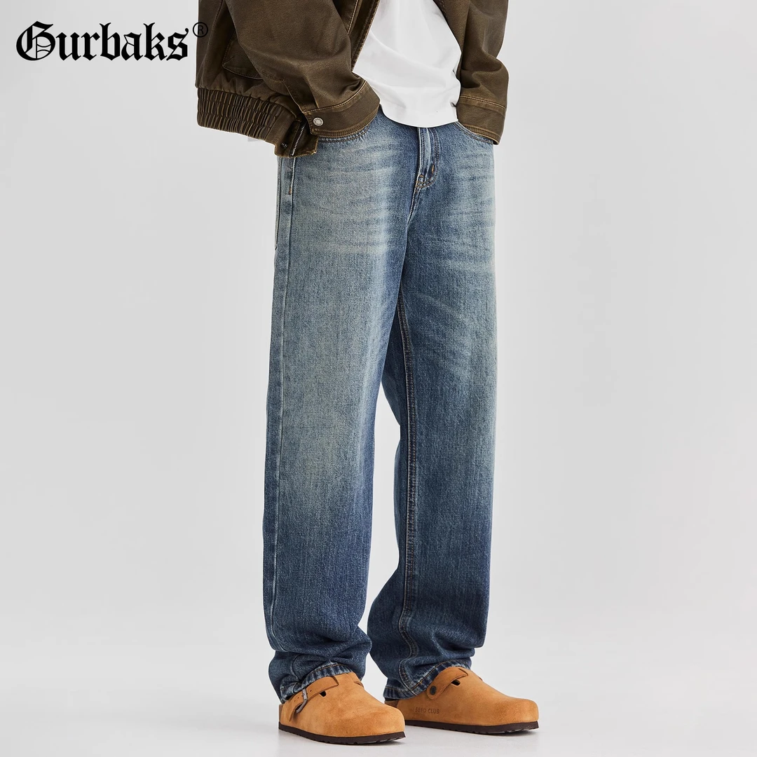 【古克】春秋新款美式直筒牛仔裤男复古水洗舒适透气宽松百搭裤子