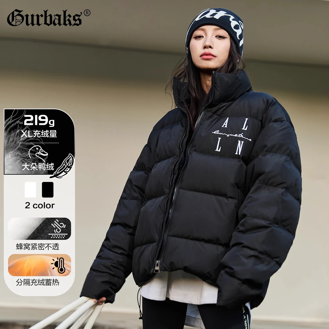 【古克】冬季新款美式街头字母刺绣立领羽绒服男女款宽松情侣外套