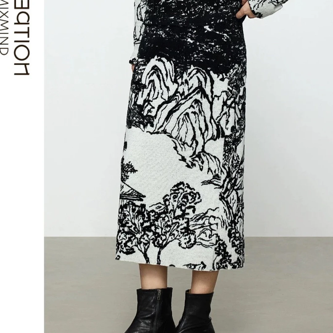 2024女士半身裙羊毛直筒收腰撞色设计气质半裙秋装