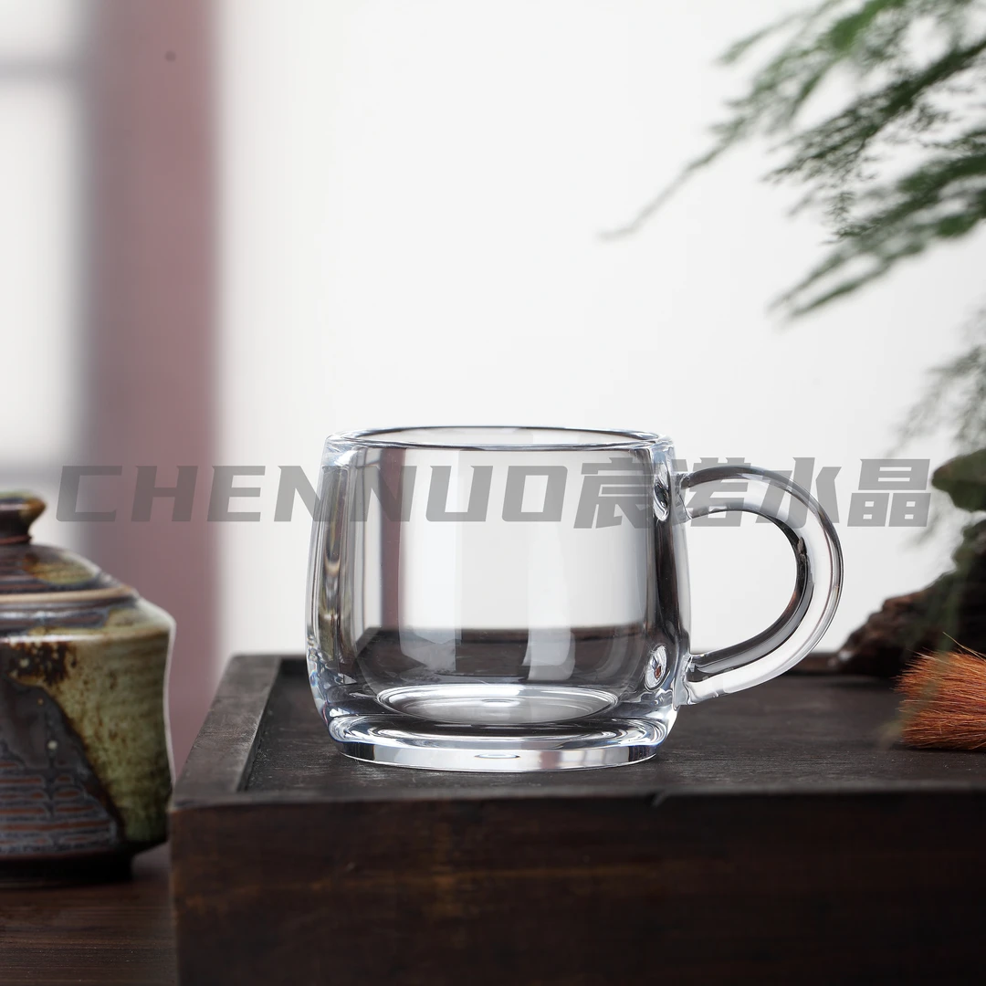 宸汐诺纯水晶原矿主人杯带把手养生杯茶杯透明咖啡杯办公杯
