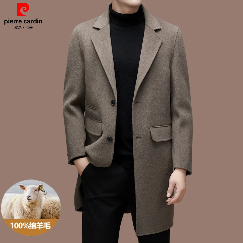 【皮尔卡丹.国际品牌】秋冬季双面呢大衣男中长款高级感绵羊毛风衣