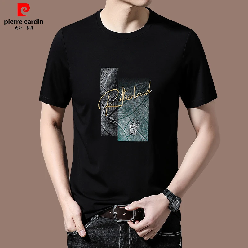 【皮尔卡丹】夏季潮流印花男士短袖t恤2023年新款重磅T恤衫薄款