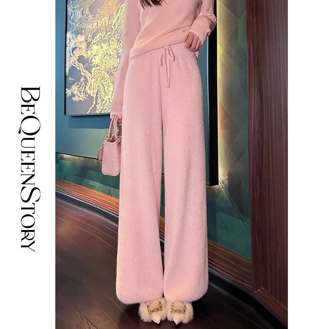 韩韩IU【甜粉糯米裤】时尚百搭垂感气质宽松高腰直筒针织休闲裤冬季