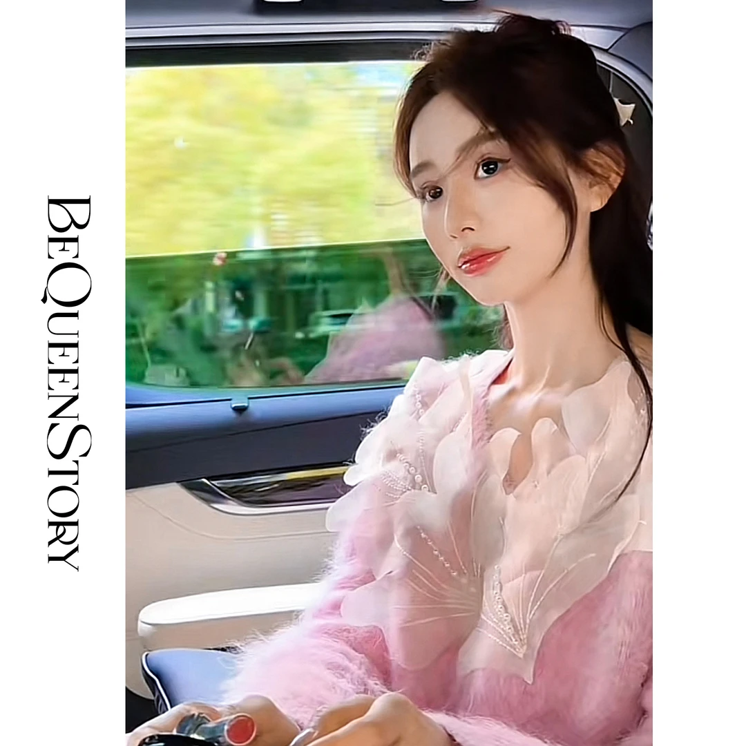 韩韩IU【嫣然少女】高定含羊驼毛纱线贴肤柔软保暖舒适V领毛衣外套