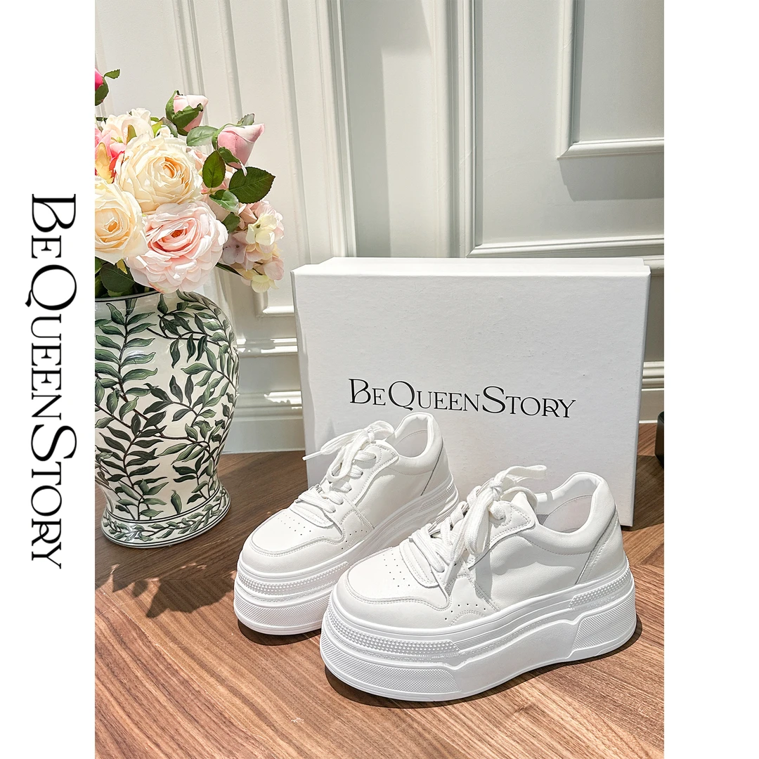 BeQueenStory 百搭时尚春季厚底牛皮跟高6CM休闲鞋