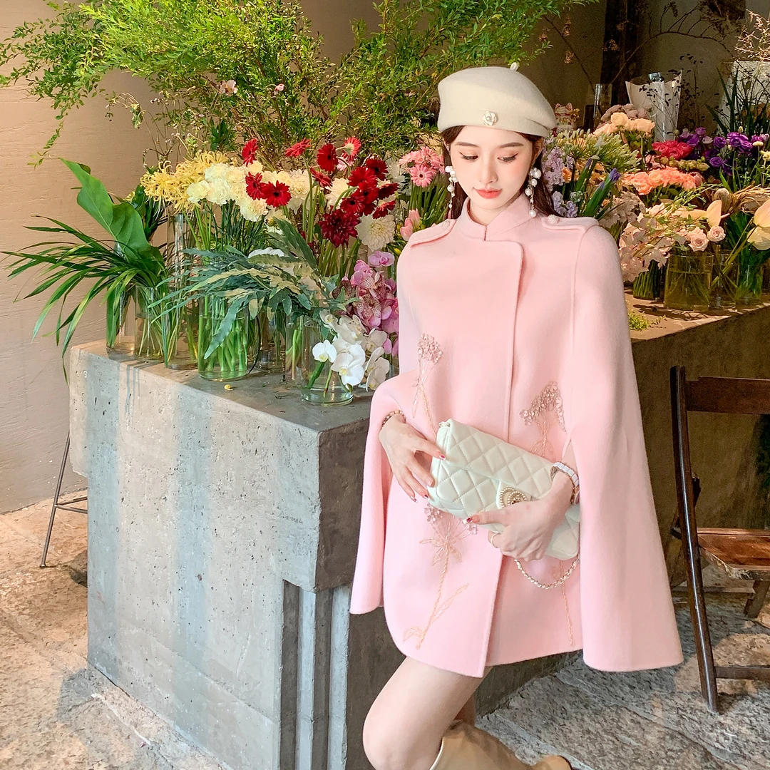 BeQueenStory【凝香玉露】新中式印花100羊毛双面呢纯手工缝制斗篷