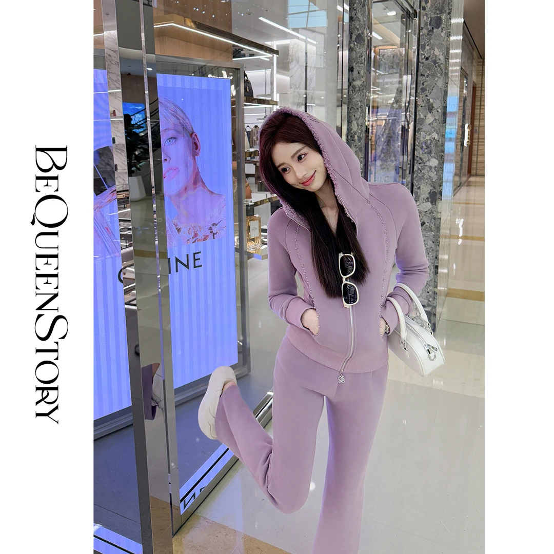 余潇潇【活力都市】定制烫钻珠花修身上衣&直筒裤套装