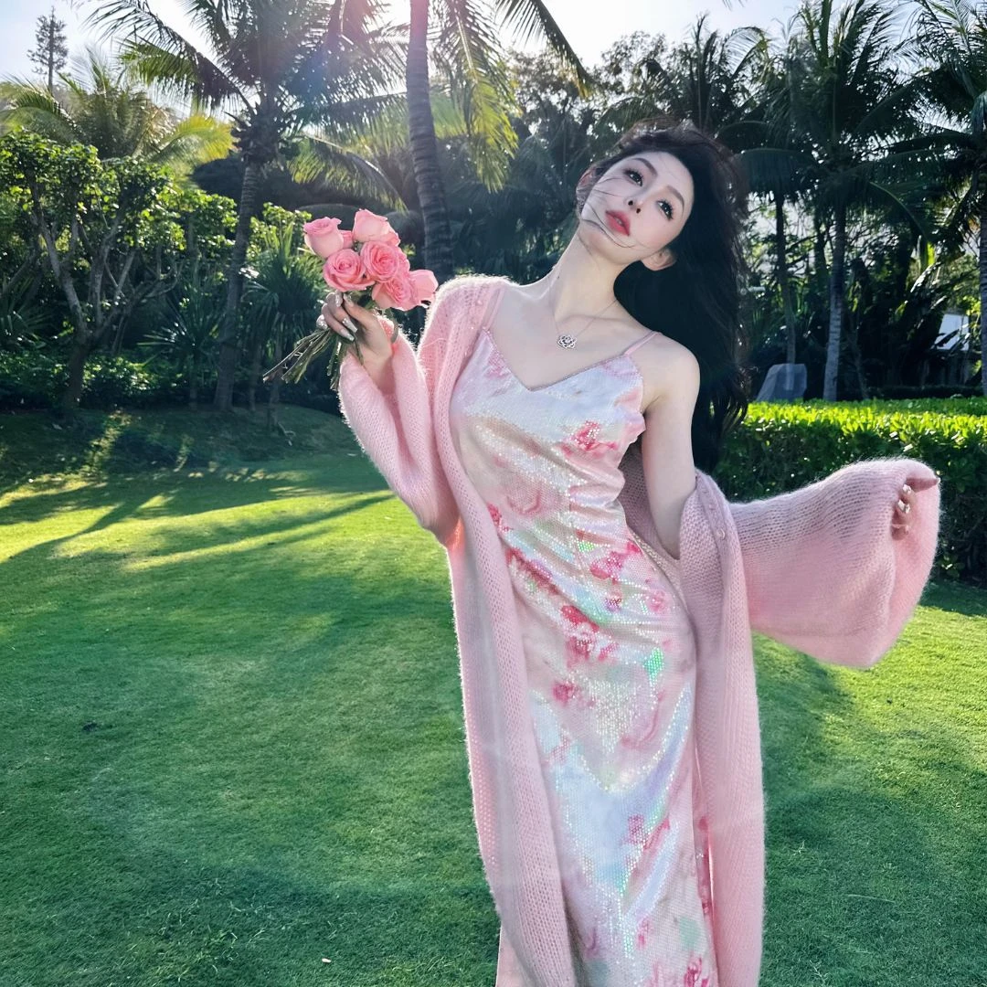 【小呆鸟专享】【人鱼公主】轻奢珠片吊带设计感连衣裙