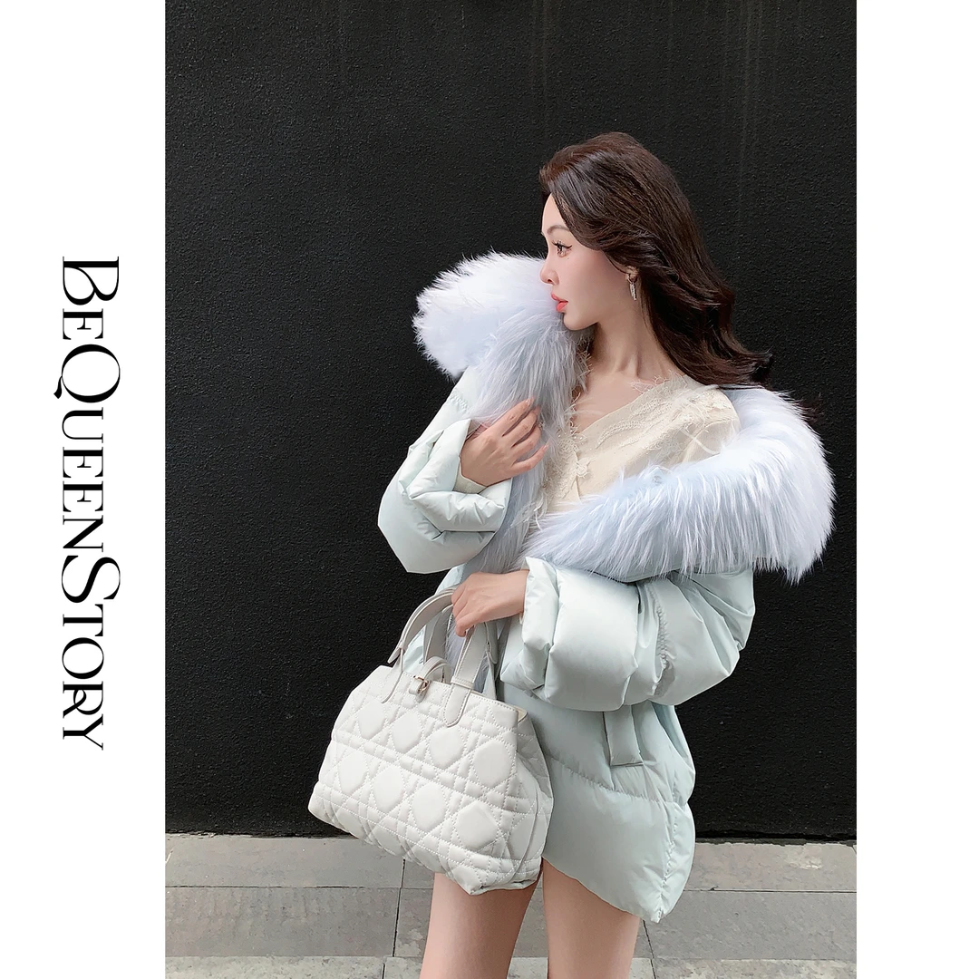 余潇潇【雪山薄荷】轻奢时尚保暖90鹅绒大毛领宽松鹅绒服新