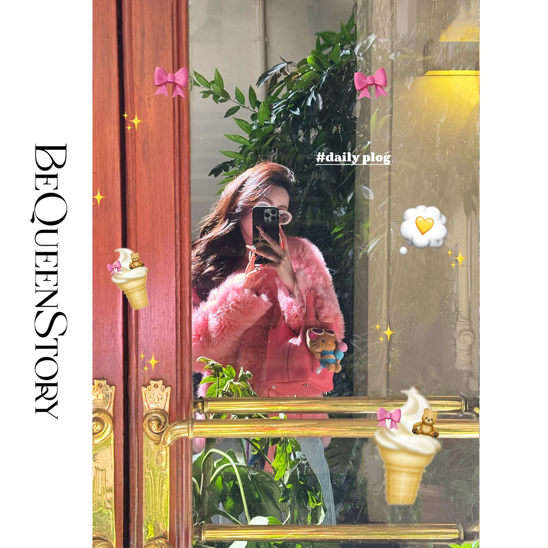 余潇潇【绝色蜜桃】西班牙托斯卡纳皮毛一体双排金属扣外套