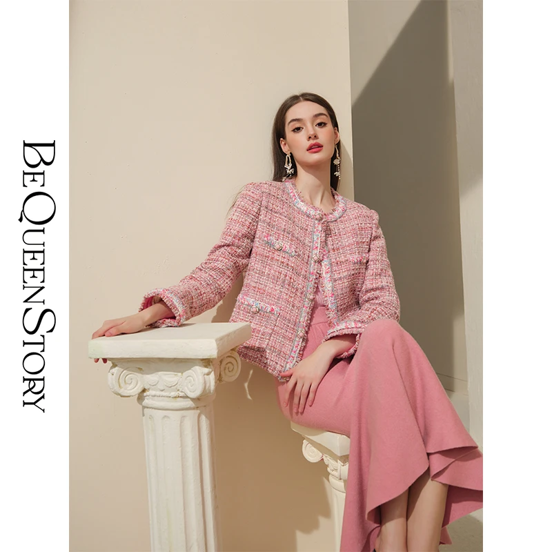 余潇潇【香阀世家】法式秋冬羊毛编织鹅绒填充圆领小香风外套