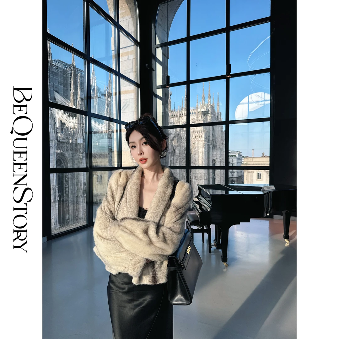 余潇潇【北欧贵妇】芬兰saga级稀有十字水貂毛翻领皮草外套