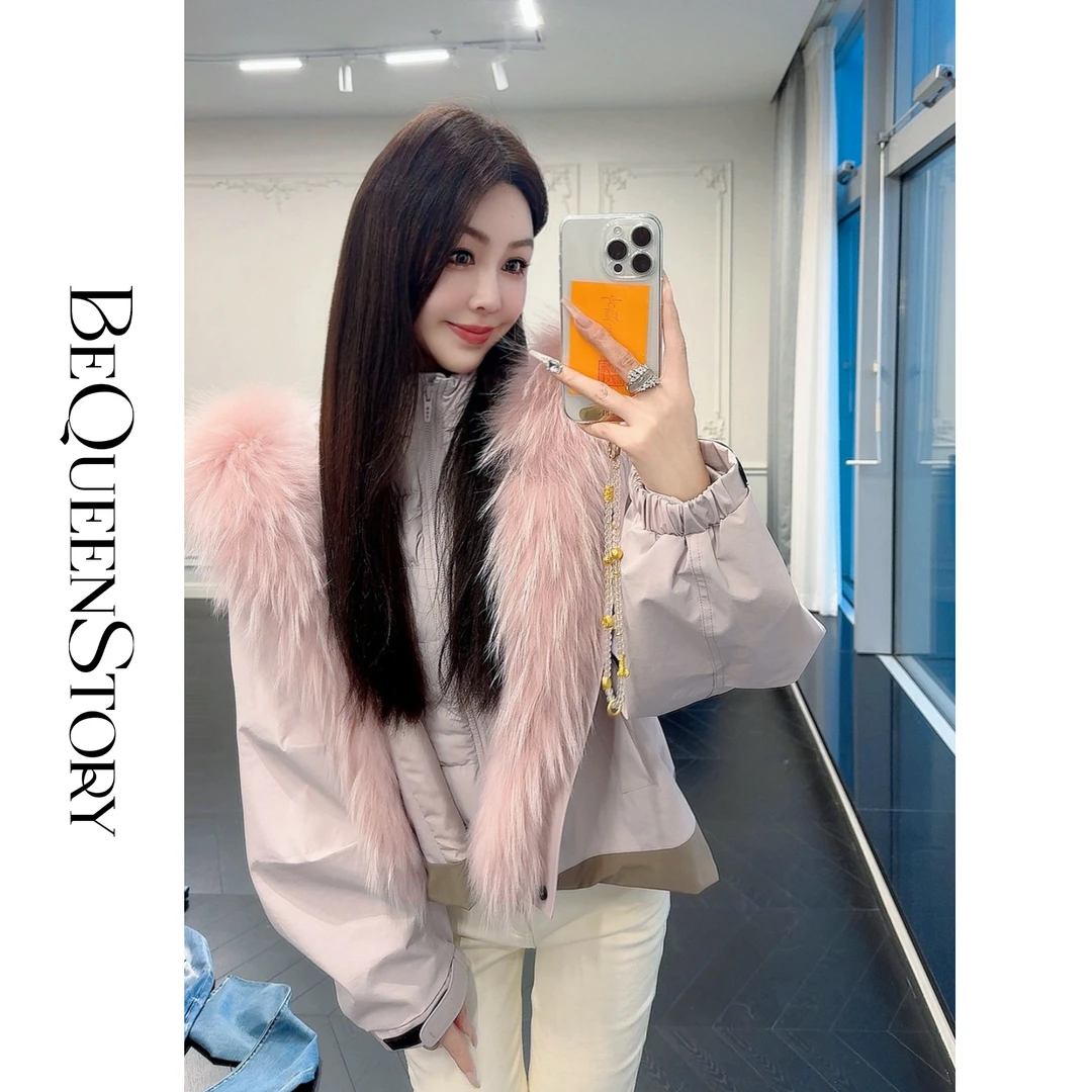 余潇潇【罗马航班】可拆卸90鹅绒内胆轻奢貉子毛连帽派克外套两件套