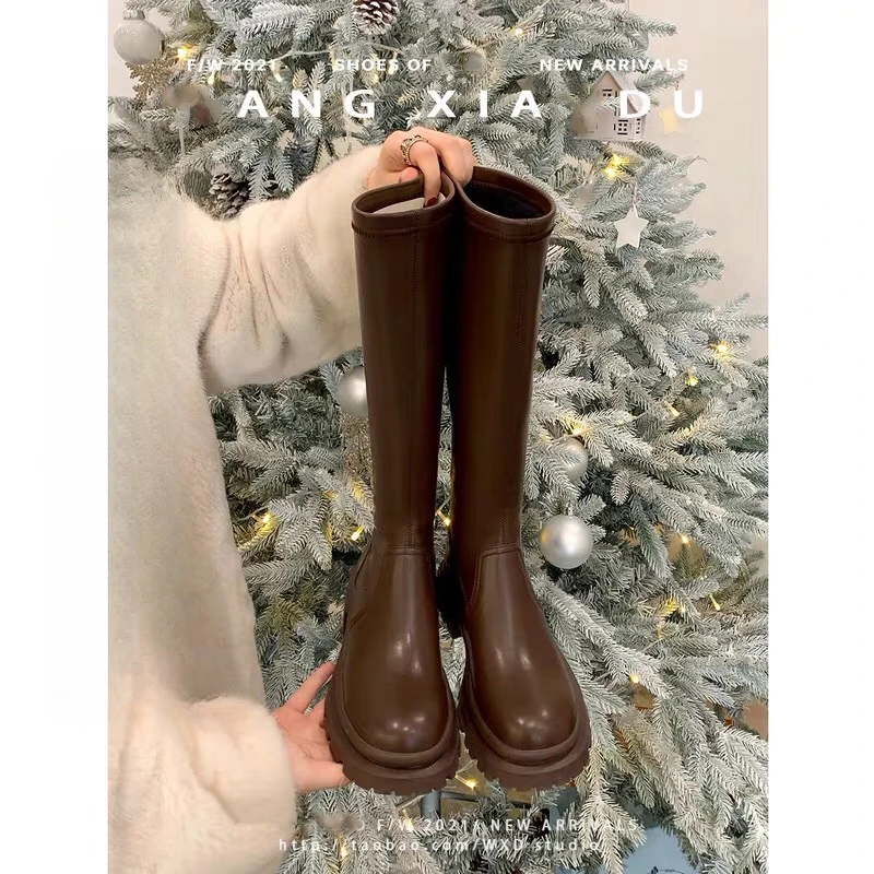 《成都●手工定制》软筒显瘦加绒时尚百搭复古厚底秋冬小个子8635