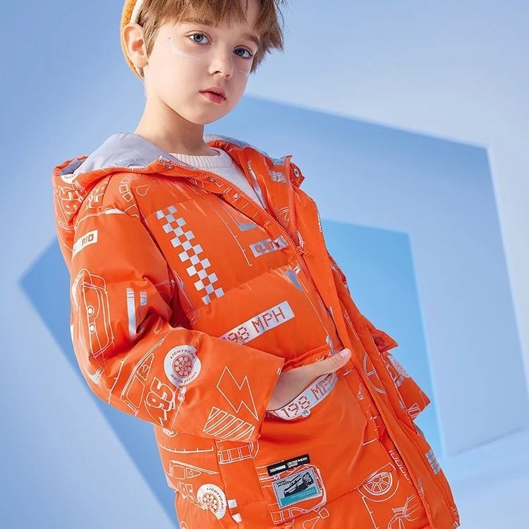 儿童羽绒服童装免洗亮面中长款亮色保暖加厚御寒洋气连帽冬季