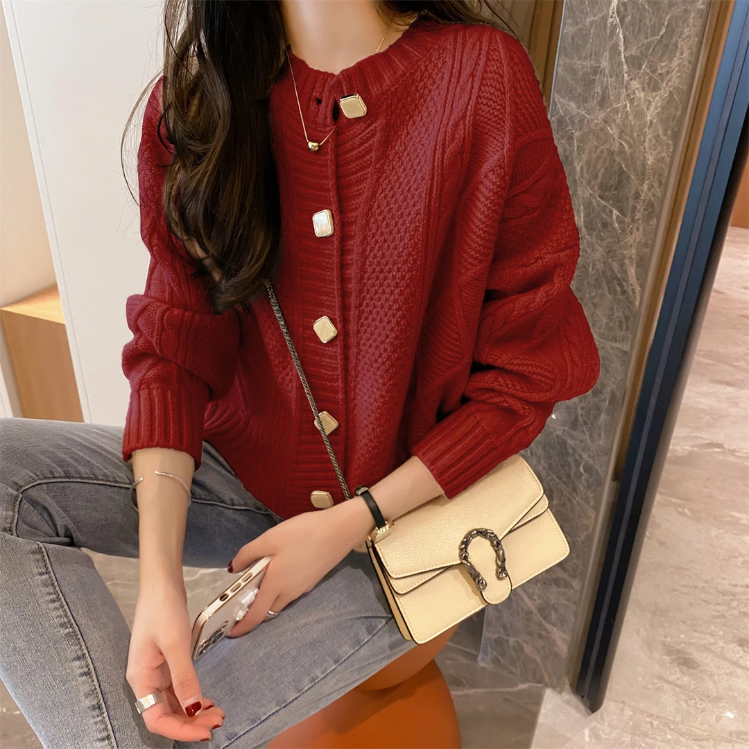 复古绞花圆领开衫外套 YD-E4G1238