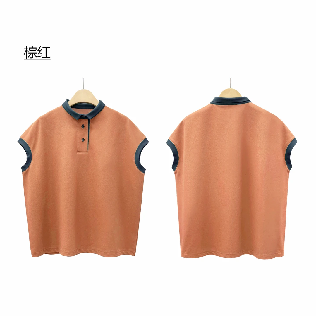 简约拼色polo小翻领夏季休闲短袖纯色T恤宽松舒适百搭上衣 T3451