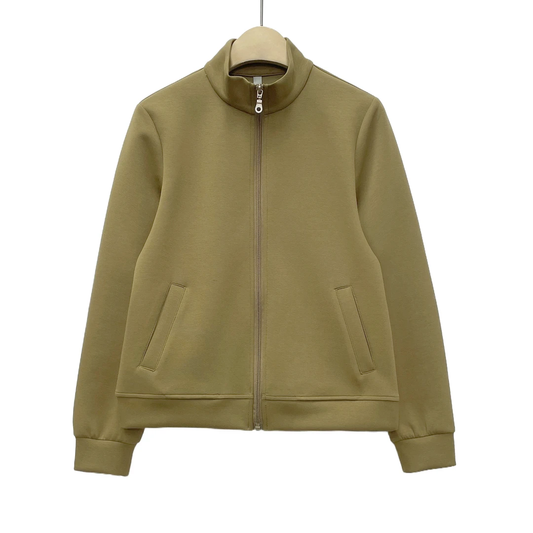 秋冬女简约纯色立领休闲开衫外套运动舒适百搭上衣 C3539