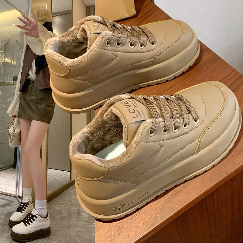 厚底4CM加绒加厚雪地靴2024冬季新款增高运动休闲保暖面包棉鞋女