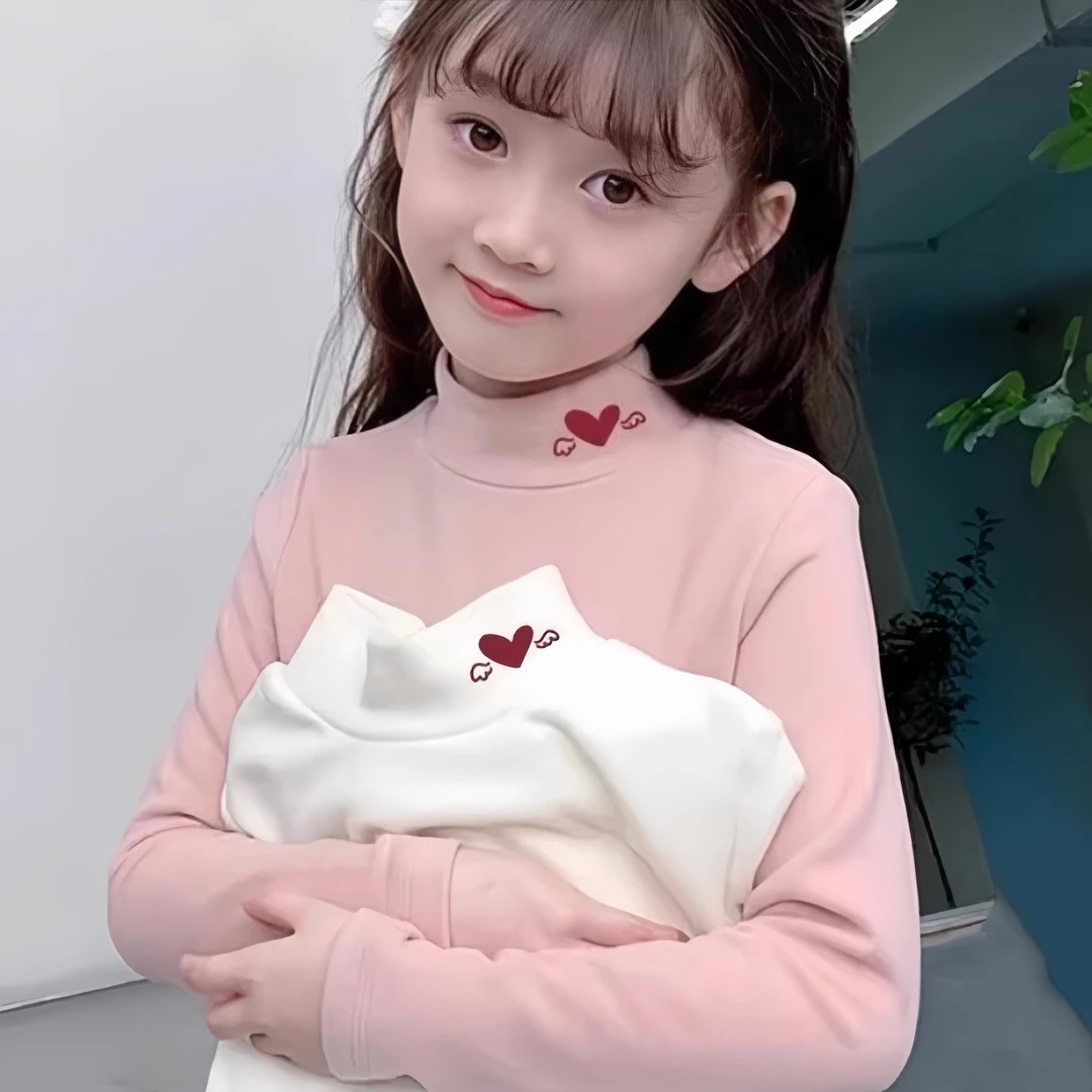 儿童德绒保暖上装2024秋冬新款T恤宝宝半高领长袖女童百搭打底衫