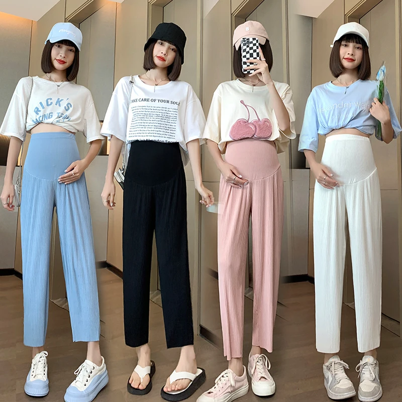 孕妇裤夏季冰丝压褶裤小脚裤哈伦裤阔腿裤速干裤孕妇萝卜裤九分裤