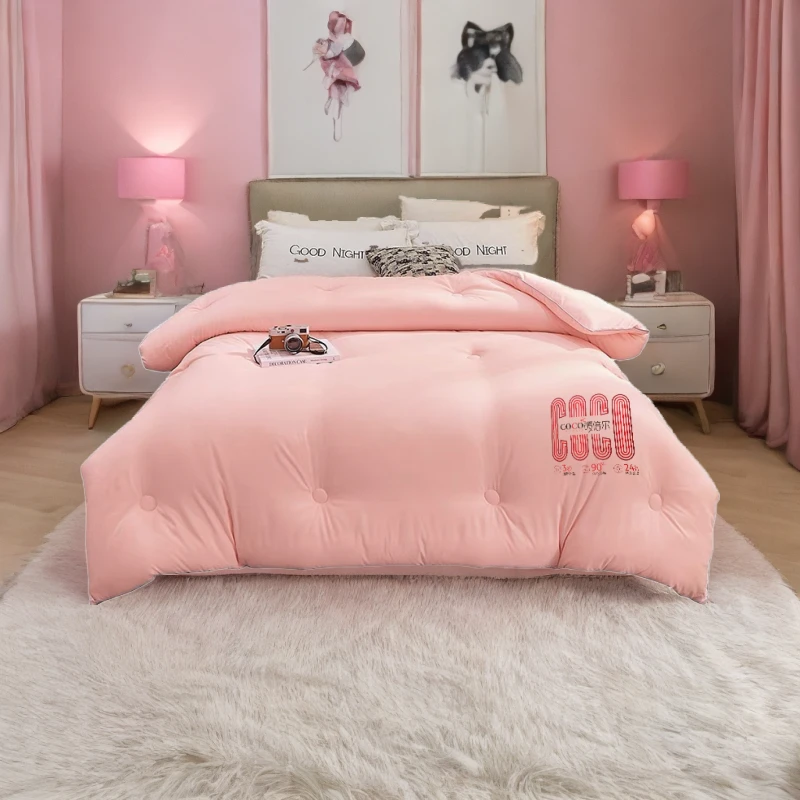 维铂粉色暖倍尔加厚大被王 柔软针织亲肤立体双层磨毛绣花超柔