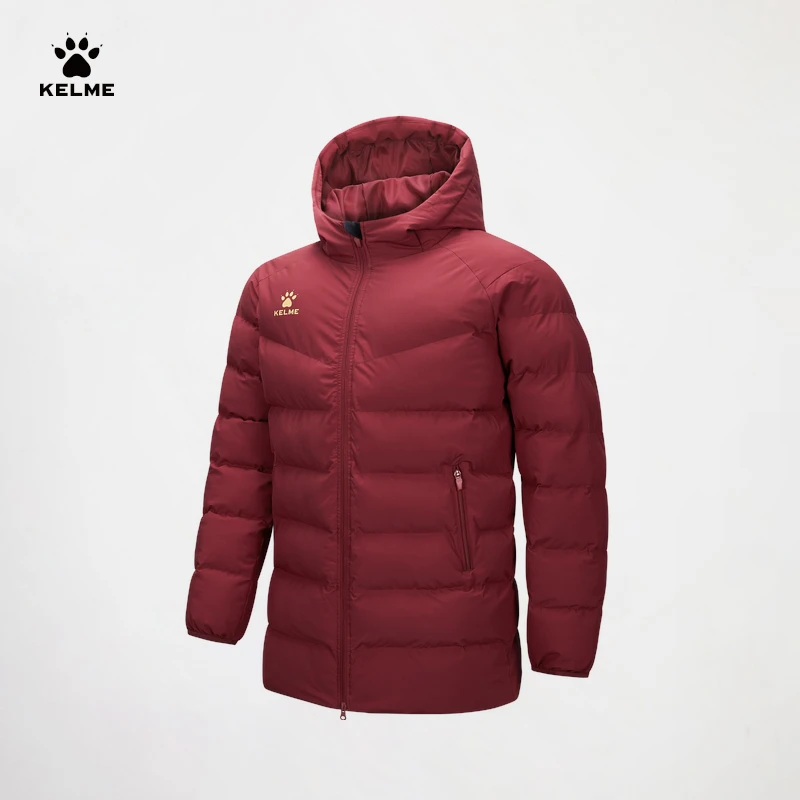 【卡尔美直营店】出征卡塔尔系列连帽中长款训练棉服加厚时尚保暖
