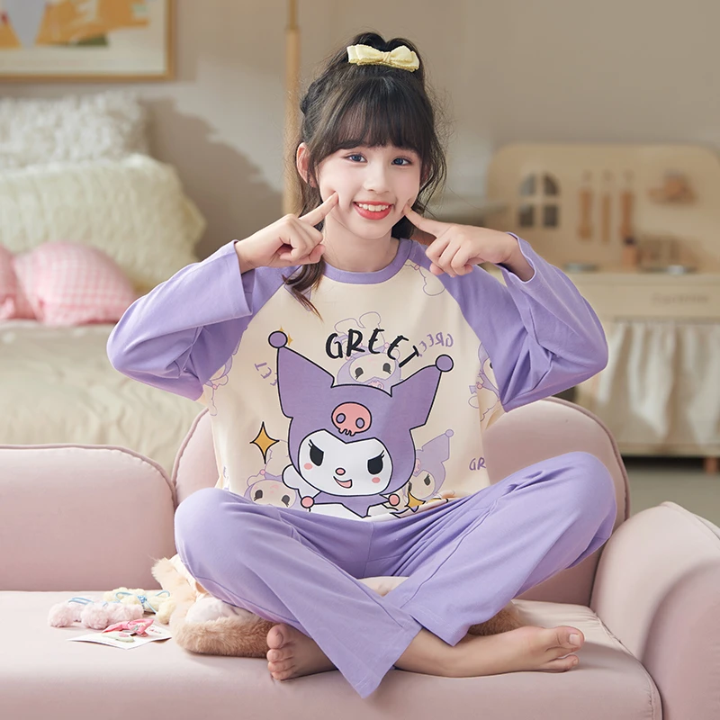 bejirog/北极绒小女孩纯棉圆领空调家居服中大童秋季卡通睡衣套装