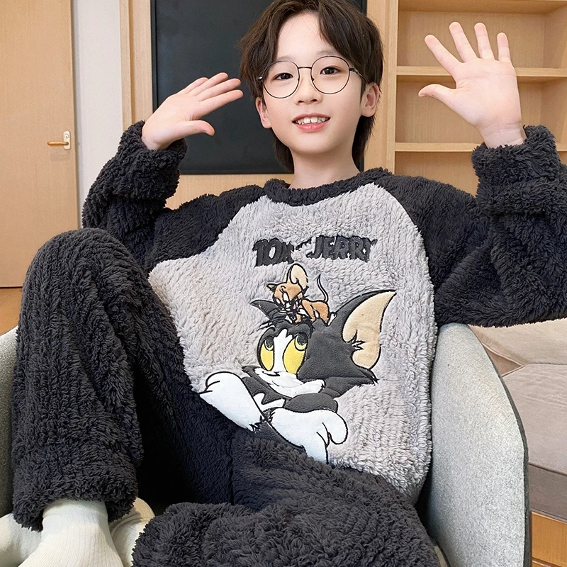 bejirog/北极绒时尚洋气中大童长袖长裤居家两件套男童珊瑚绒睡衣