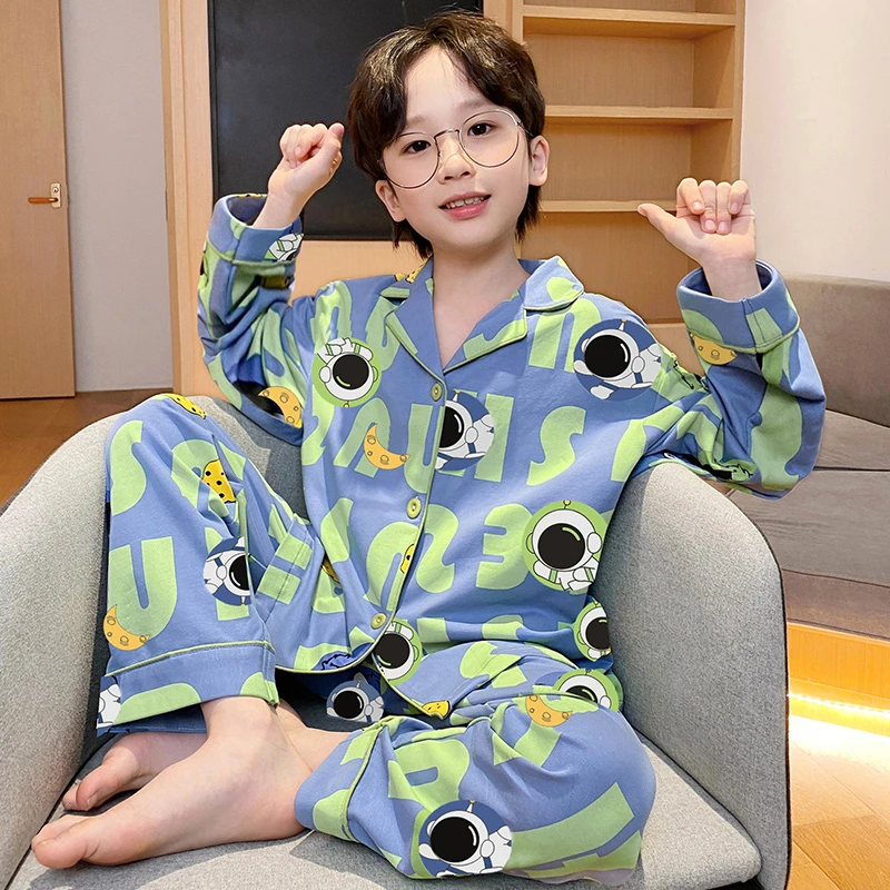 bejirog/北极绒洋气卡通翻领男童2025春秋季青少年纯棉长袖家居服