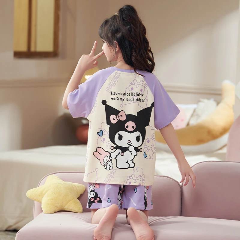 bejirog/北极绒时尚可爱风女童短袖圆领空调家居服中小童纯棉睡衣