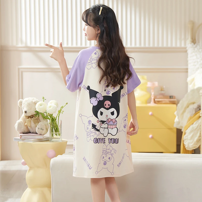 bejirog/北极绒夏天薄款小女孩短袖纯棉睡裙卡通家居服亲子可外穿