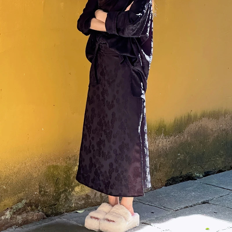 【芳华】新中式一片裙裹裙半身裙女装提花开叉