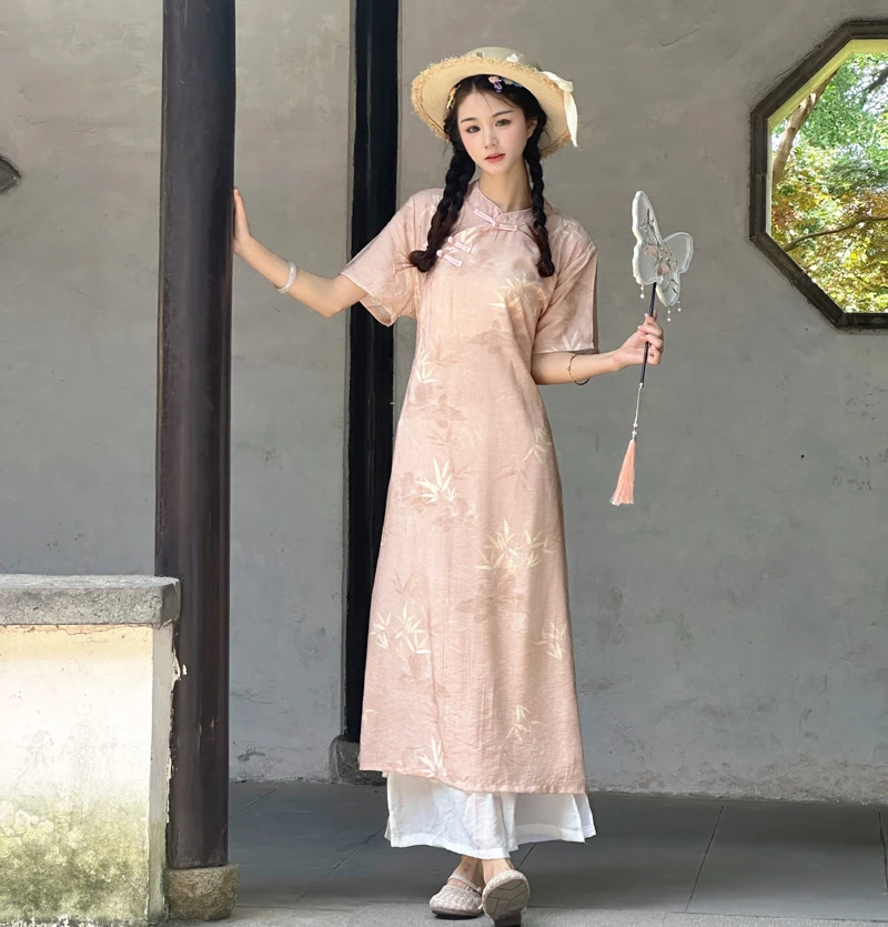 【升级短袖腰带】新中式短袖旗袍连衣裙有腰带，收腰显瘦透气轻薄