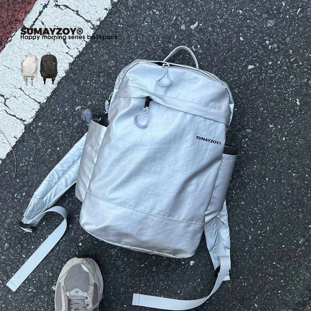 SUMAYZOY双肩包设计感时尚小众背包通勤旅行书包新款银色高级包包