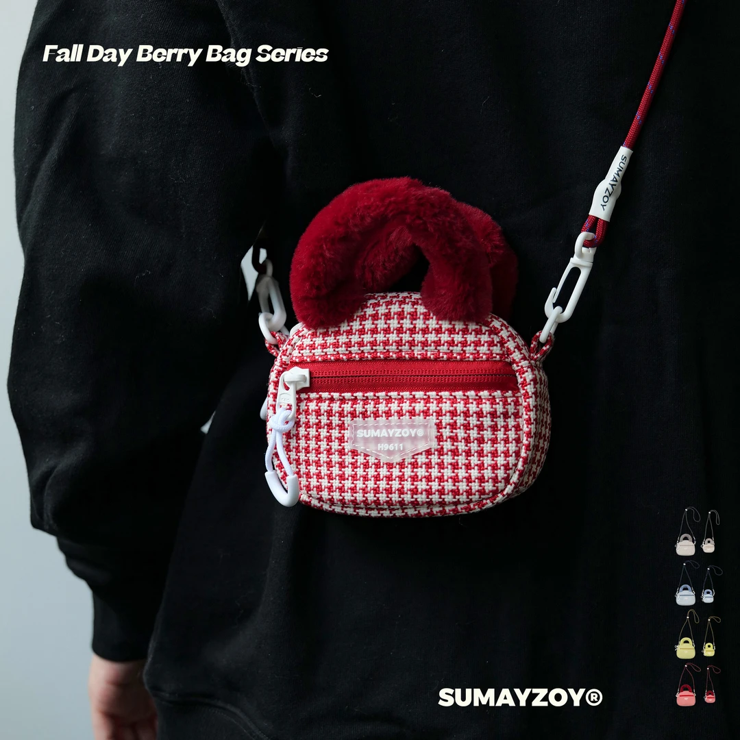 SUMAYZOY毛绒包千鸟格斜挎包可爱秋冬毛绒绒小香风手提迷你手机包