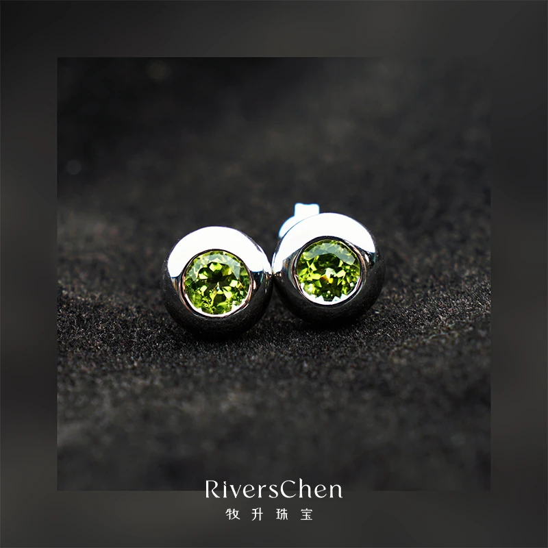 牧升珠宝｜橄榄石简约款耳钉