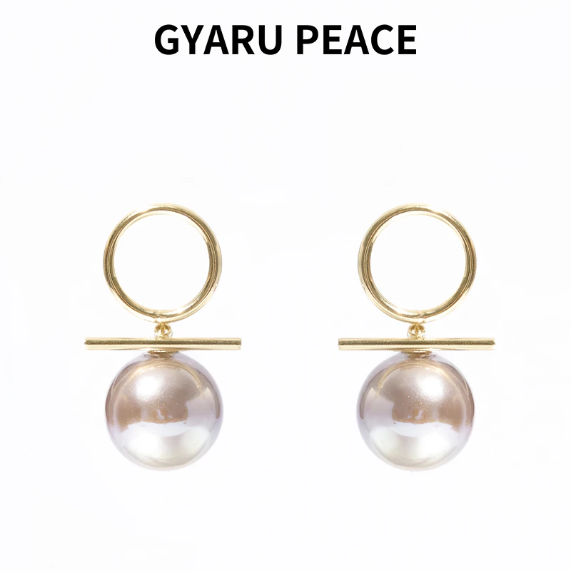 GYARU PEACE 铜合金耳饰 平衡木珠饰耳钉灰色简约百搭法式轻奢