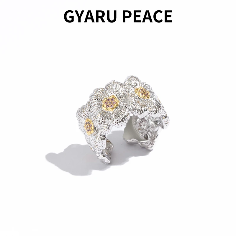 GYARU PEACE 铜合金合成锆石戒指 意大利手工栀子花系列戒指轻奢