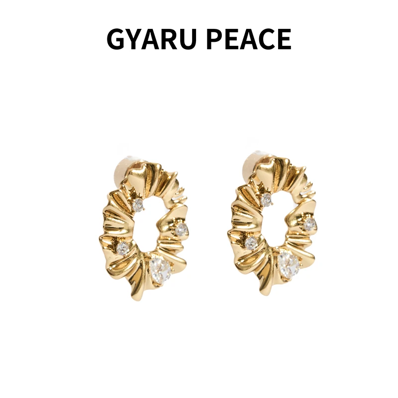 GYARU PEACE 铜合金合成锆石耳饰 法式百褶花边锆石耳饰