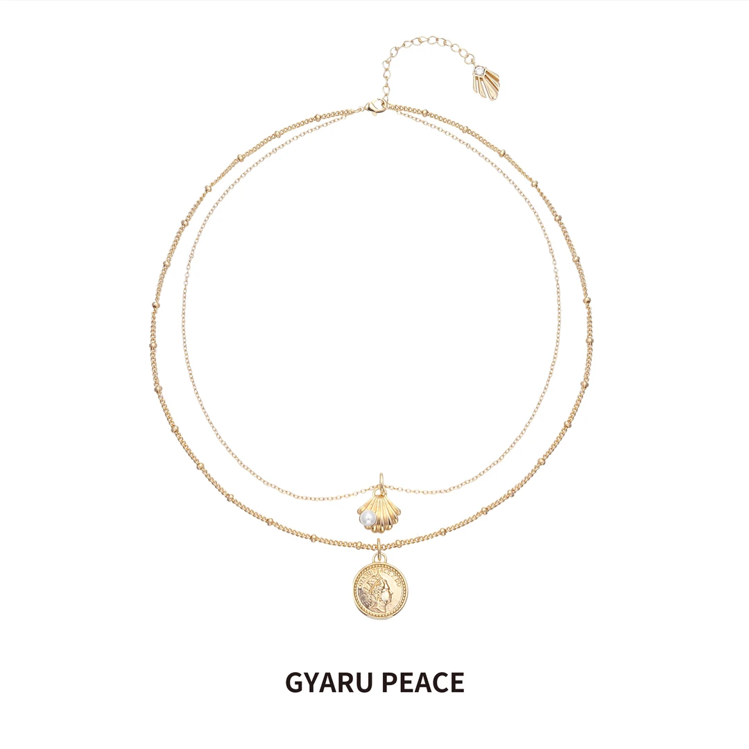 GYARU PEACE 铜合金合成锆石项链 金币贝壳复古叠戴项链气质时尚