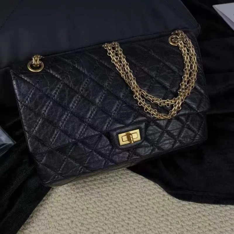95新 Chanel/香奈儿 【文子姐专属】W005/中号黑金255单肩包 880870