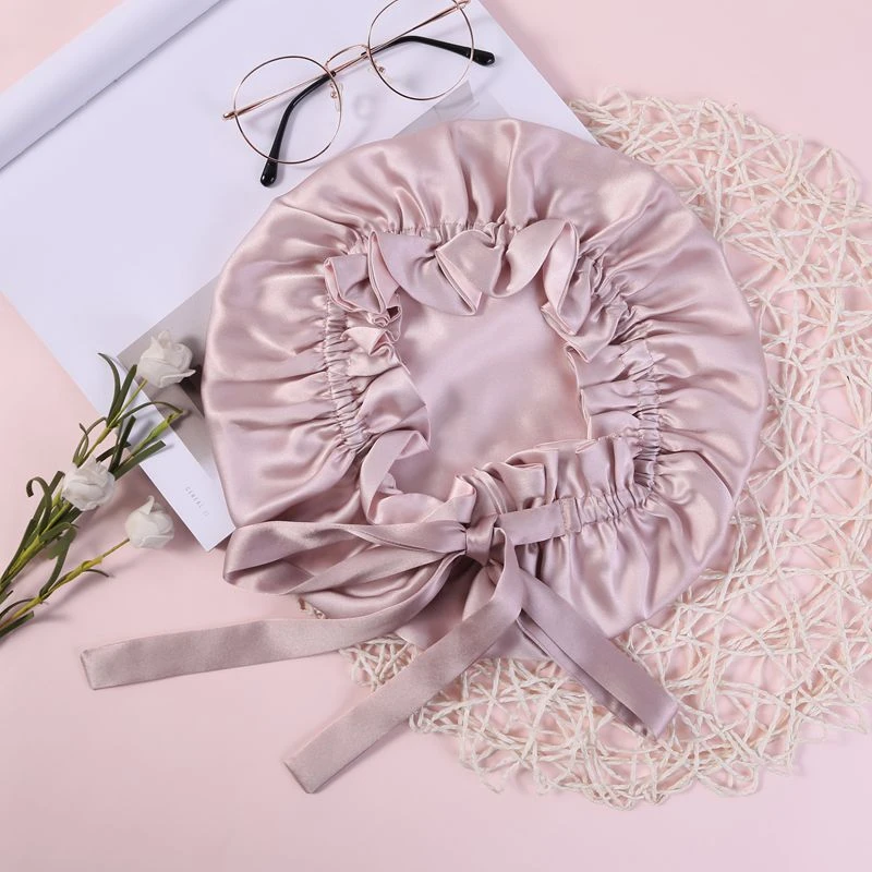 时尚双层桑蚕丝护发帽 真丝睡帽 百搭女士丝绸帽 透气真丝月子帽