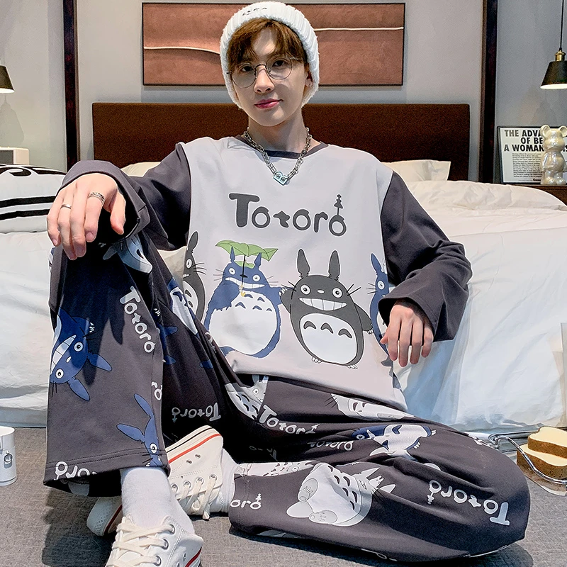 男士睡衣秋冬季纯棉长袖青少年学生卡通可爱春秋季薄款家居服套装